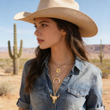 JHJEWH Women's Vintage Western Layered Necklaces Evil Eye Bull Head Crescent Moon Layered Necklace Boho Cowboy Cowgirl Geometric Pendant Chain Necklace Fashion Jewelry Gifts for Women (style2)