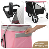 Athena Collection 4 Wheels Pet Stroller for Medium Dogs 33 Lbs Puppy Cat Pet Dog Stroller with Detachable Carrier, Cup Holder Tray, Bottom Storage, Pink