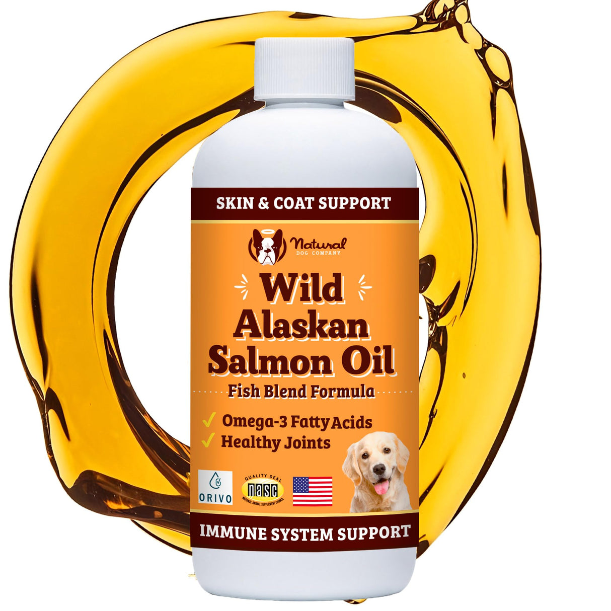 Natural Dog Company Wild Alaskan Salmon Oil Formula with Omega 3, Fish Oil for Dogs Supplement, Skin & Coat Dog Oil, Itchy Relief, Immune Support for Joints & Heart, Food Topper, 8 oz.