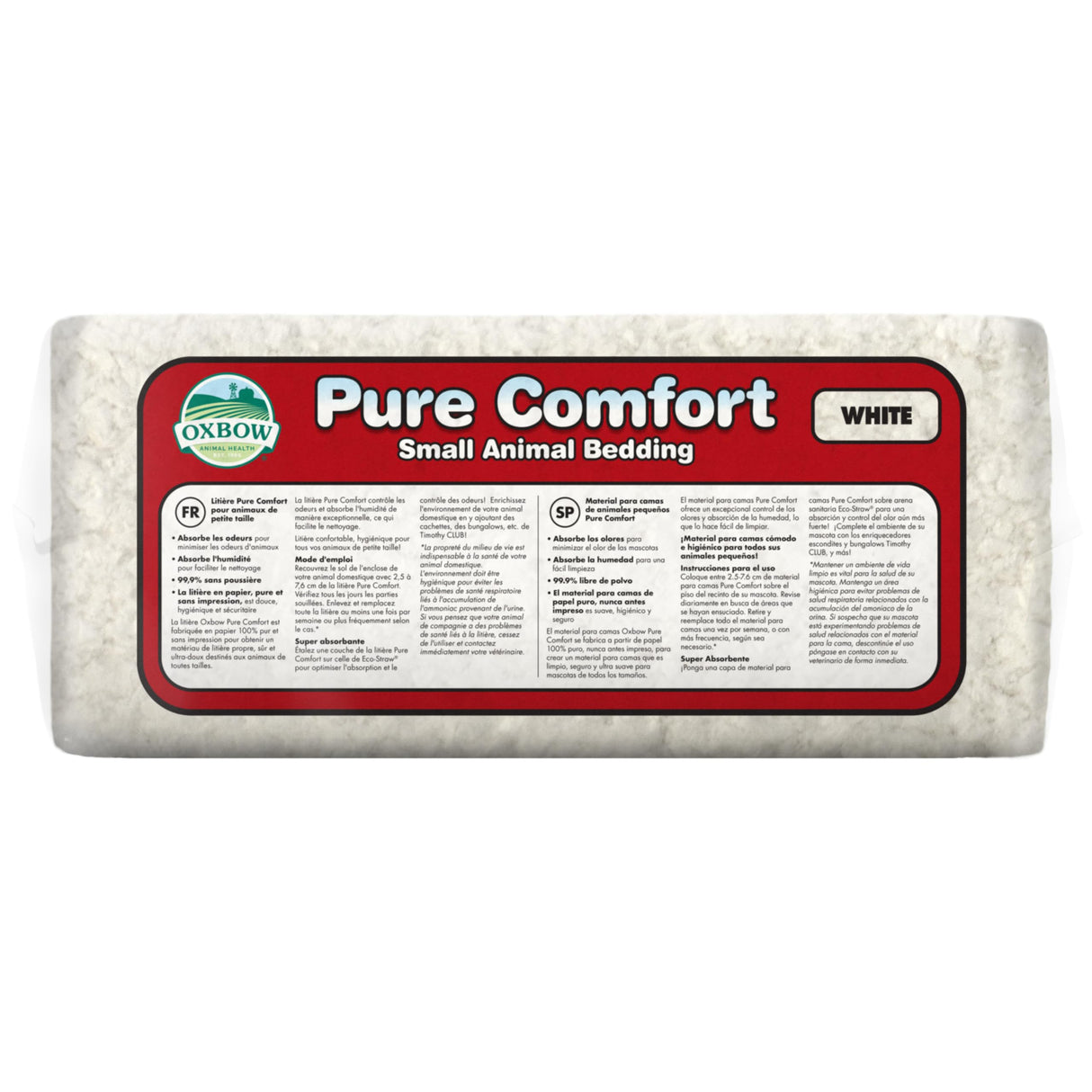 Oxbow Pure Comfort Bedding, Rabbit, Hamster, & Guinea Pig Bedding, Bunny Supplies for Litter Box, Pet Safe, Low Dust, White Paper, 72 Liter Bag