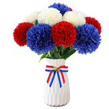 12 Pcs Artificial Chrysanthemums Flowers Patriotic Flower, 4th of July Fake Mums Flowers Silk for Home Decor Indoor Memorial Day Table Centerpiece Vase not Included (12, Red, White, Blue)