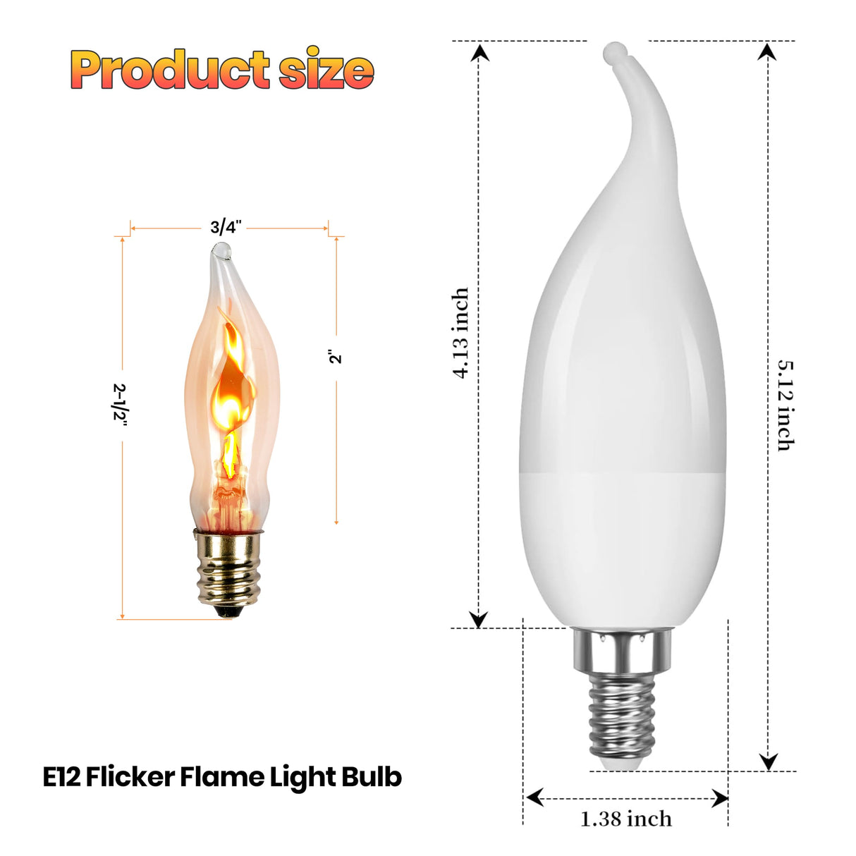 OHLGT Flicker Flame Light Bulb 12 Packs for Hallowwen Christmas Decorative 3 Watt, 120V, E12 Flame Candelabra Light Bulbs