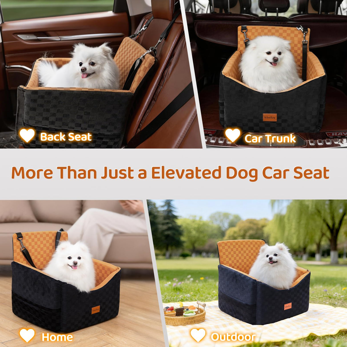 Dog Car Seat for Small Dogs, Portable Booster Seat with Memory Foam, Removable Washable Cover, Storage Pocket & Anti-Anxiety Elevated Design for Medium Dogs Under 35 lbs (Brown, Medium)