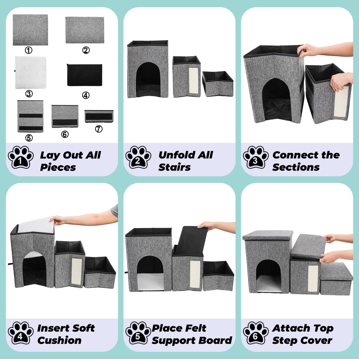 YIMITEE Dog Stairs for Small Dogs, 3 Tiers Dog Step with Storage, Foldable Older Cat Ramp with Condo Cat Scratcher, Portable Pet Ladder for High Bed Couch Chair Car, Up to 165 Lbs, 17 Inch