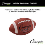 Champion Sports Rubber Football – Durable All-Weather Football with Enhanced Grip - Backyard Play & Training - Official Size