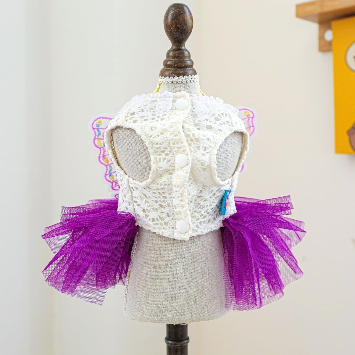 Dog Fairy Costume with Butterfly Wings, Cat Princess Dress for Small Dogs Girls, White Lace Knit Top and Purple Tulle Skirt, Fairy Wings for Dogs Halloween Outfit 14.3-17.6lbs (Purple,XL)