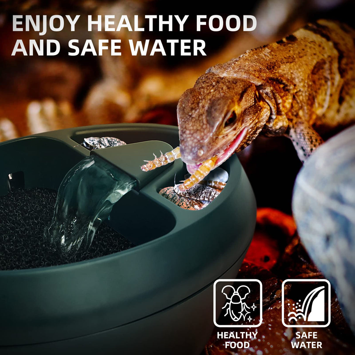 MYGIIKAKA Reptile Drinking Water Fountain Chameleon Accessories Automatic Circulation System with Trough, Bearded Dragon Cage Accessories Reptiles Habitat Waterfall for Snake/Lizard/Chameleon/Turtle