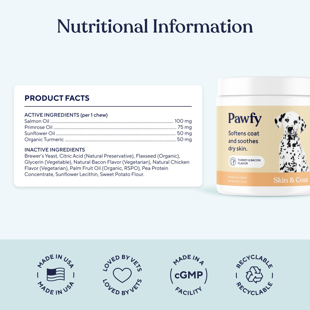 Pawfy Skin & Coat with Salmon Oil - Dog Allergy Relief Chews | Advanced Licking Paws Comfort | Dog Itching Skin Relief & Seasonal Allergies Support - Immune Support & Coat Defense | 30 Chews (Bacon)