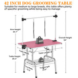 Professional Dog Pet Grooming Table Adjustable Heavy Duty Portable w/Arm & Noose & Mesh Tray (Pink, 42")