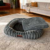 KISIMUY Cute Dog Bed for Small & Medium Dogs - Calming Orthopedic Rectangle Dog Bed with Reversible Cushion and Removable Cover, Washable Soft Pet Kennel Bed with Handle, 30x24x4Inches, Warm Grey