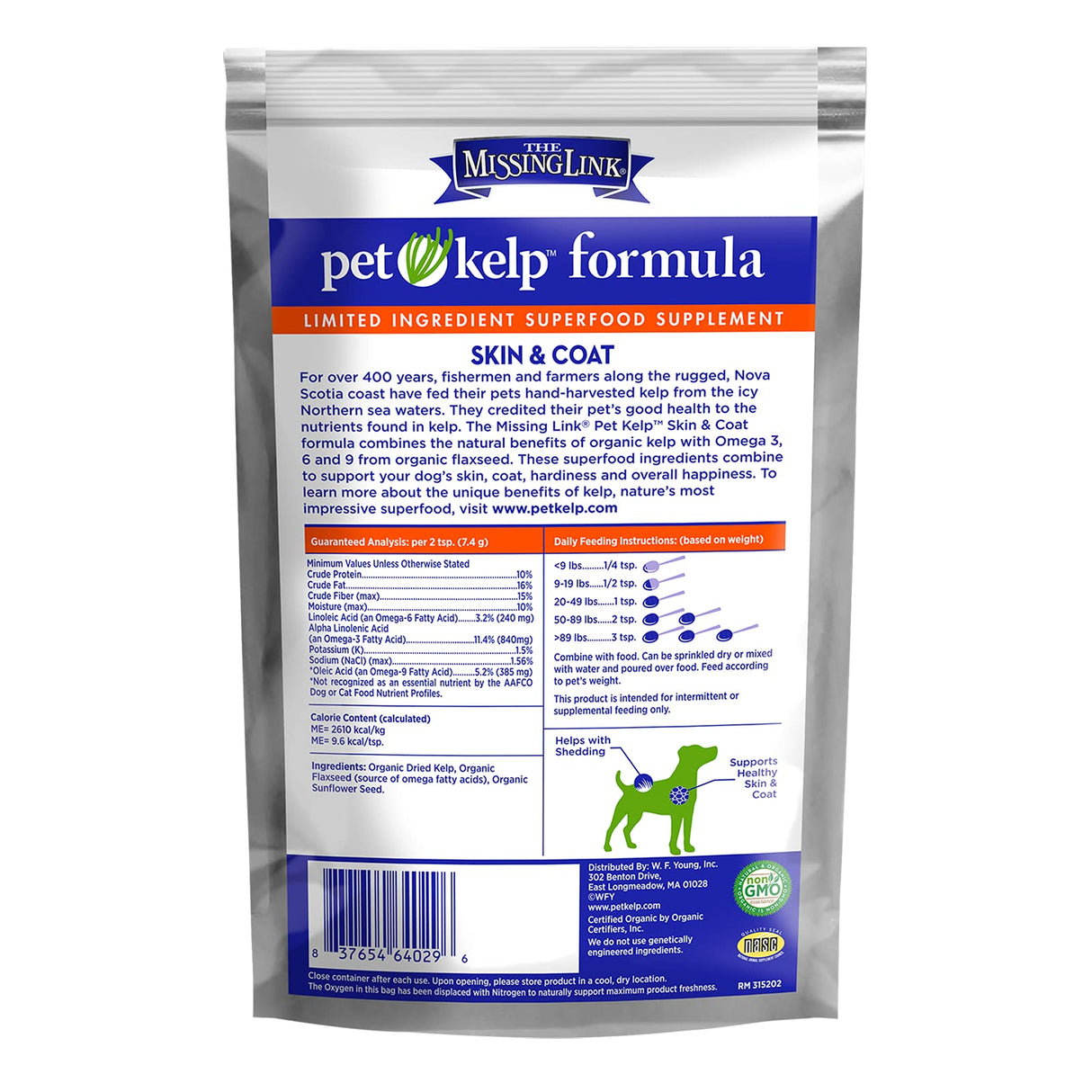 The Missing Link Pet Kelp Canine Skin & Coat 8oz Superfood Powdered Supplement, Organic & Limited Ingredient Formula for Dogs