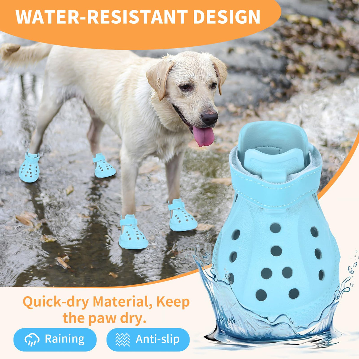 Dog Shoes, Dog Sandals for Hot Pavement, Water-Resistant Breathable Boots, Non-Slip Paw Protectors, Adjustable Straps Dog Rain Booties for Summer Beach and Rainy Day(Blue)