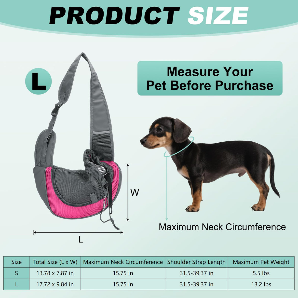 PETAXCELL Dog Sling Carrier for Small Pet Up to 13.2 lbs Hand-Free Drawstring Pet Sling Carrier with Safety Hook & Adjustable Strap, (Rose Red, 1 Pcs) Intended for Hiking and Camping