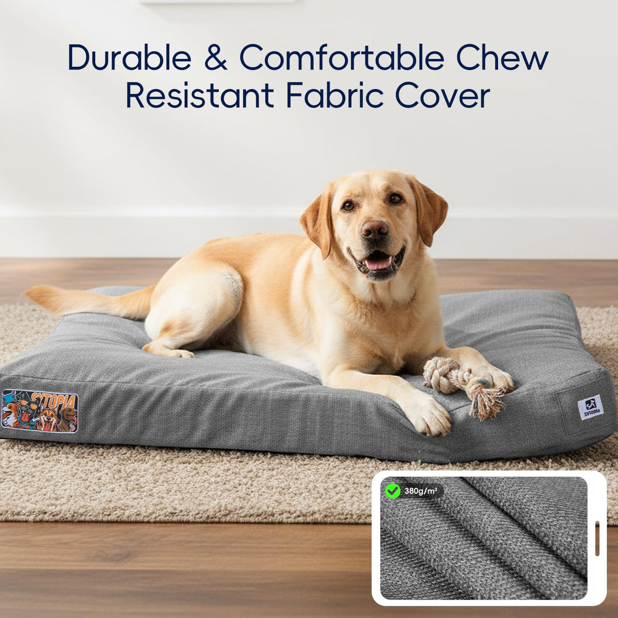 Sytopia 42 Inch Indestructible Dog Beds for Large Dogs, XL Chew Proof Dog Bed, Waterproof Pet Crate Pad with Chew-Resistant Removable Cover, Great for Indoor, Outdoor, Crate, Patio Use (Grey)