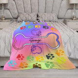 Personalized Paw Print Dog Blanket With Pets Name, Custom Pet Name Blanket for Small Dogs, Flannel Puppy Blanket, Dog Memorial Gifts for Loss of Dog, Pet Loss Sympathy Remembrance Gifts