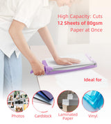 Firbon 12" Guillotine Paper Cutter with Hidden Ruler, Compact Heavy Duty 12-Sheet Capacity Trimmer for Cardstock, Photos, Scrapbooking, Office, Classroom, Studio (Purple)