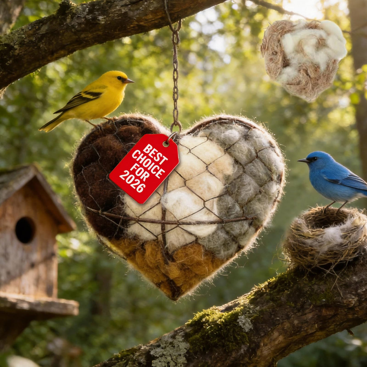 IENG Alpaca Fiber Bird Nesting Heart House Handmade Material Wild Birds Fur for Balls Wool Natural Box Nest Lovers Gift Holder Birdhouse Nido De Pajaros Cage Outdoor Yard Art Winter Shelter