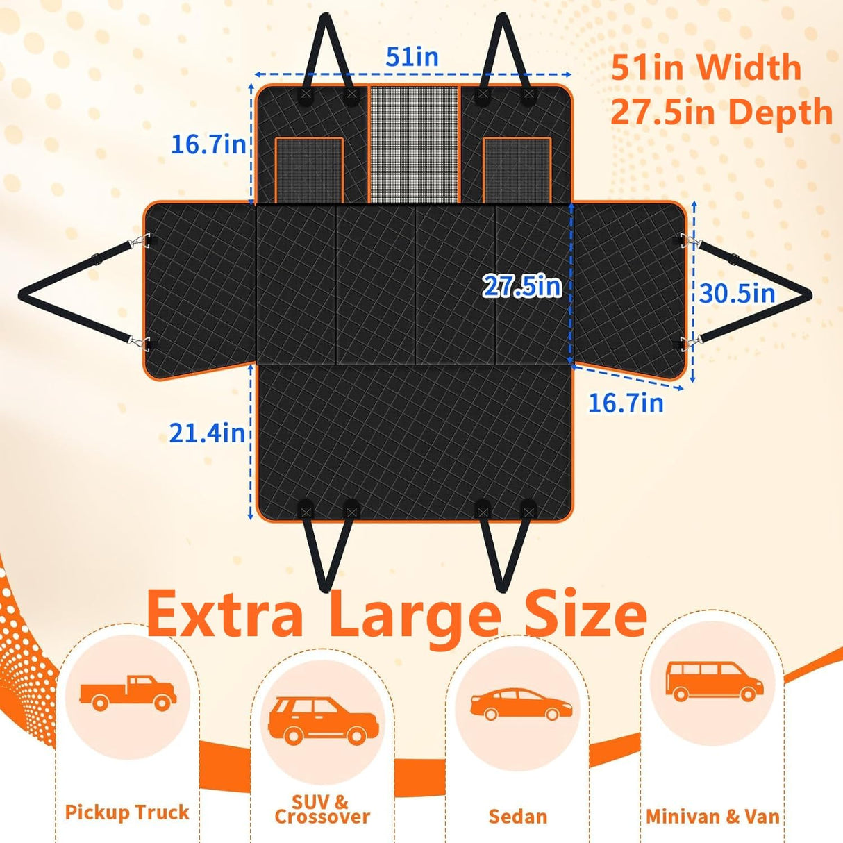 TNELTUEB Extra Large Back Seat Extender for Dogs with Dog Bed Mats, Waterproof Dog Car Seat Cover for Back Seat with Hard Bottom, Anti Scratch, Safer, Easy to Use and Clean, Holds 450LBS Black