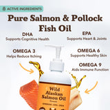 Natural Dog Company Wild Alaskan Salmon Oil Formula with Omega 3, Fish Oil for Dogs Supplement, Skin & Coat Dog Oil, Itchy Relief, Immune Support for Joints & Heart, Food Topper, 32 oz