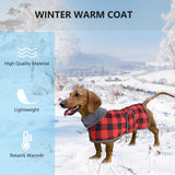 Geyecete Dachshund Winter Coat Grid Waterproof Dog Coats Quilted Dog Jacket Thermal Coat,with Warm Flannel Lining Outdoor-Red-S