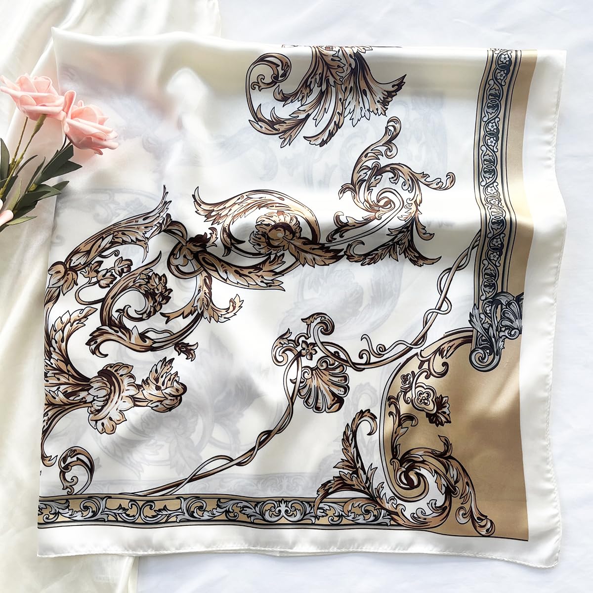 Julunar Silk Like Head Scarf for Women - Satin Large Hair Scarves - 35" Square Silk Hair Wrap for Sleeping with Gift Packed