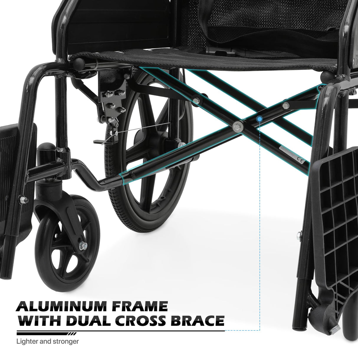 monicare Wheel Chair for Adults with Swing-Away Footrest and Loop-Lock Handbrakes 17.5 inch Seat Wheel Chair 15" Rear Wheel Lightweight Ultralight Transport Chair for Travel Compact Storage, 250 lbs