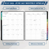 BooQool Planner 2026-2027 for Office, School, Home - Spiral Bound Academic Monthly Weekly Calendar July 2026 - June 2027 Organizer with To Do List, Tabs & PP Cover 8" x 10"