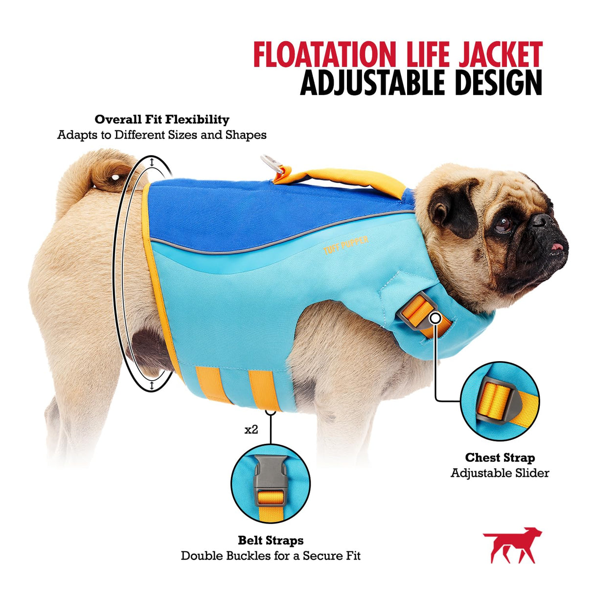 Tuff Pupper Dog Life Jacket | High Buoyancy Dog Swim Vest with Rescue Handle | Adjustable Secure Fit | Reflective Safety Trim | Pet Flotation Jacket for Swimming Boating Kayaking (Blue/Yellow, S)