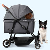 Dog Stroller for Large & Medium Dogs (20–132 lbs), Pet Stroller for 2 Small Dogs, Cat Strollers for 2 Cats, Extra Large Heavy Duty, Foldable & Fully Ventilated Design, Gray
