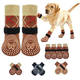 SYEIIYU 4Pcs Anti-Slip Dog Socks, Dog Shoes with Double Sides Grips for Hot/Cold Pavement,Paw Protectors for Small Medium Large Senior Dogs, Traction Control Boots for Hardwood Floors-Brown-XS