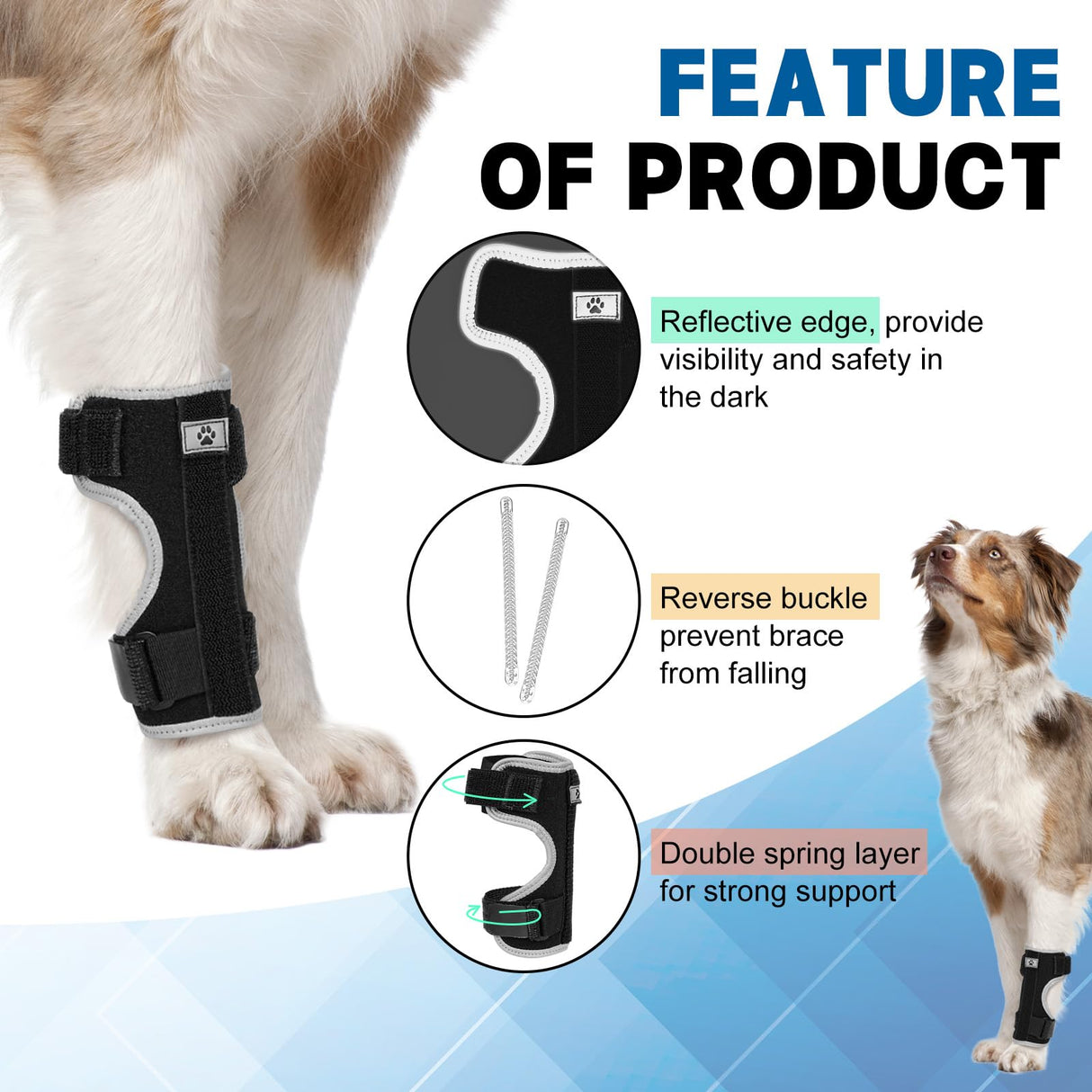 GoGoPaw Dog Front Leg Brace Adjustable, Ankle Support for Dog Wrist Brace Splint with Removable Dual Metal Springs & Reflective Edge for Arthritis, Sprains, and Injury Support (Black, M)