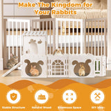 Extra Large Rabbit House, Wooden Bunny Castles with 4 Houses and Hay Feeder, Indoor Guinea Pig Castles Multistory Climbing Tower, Sturdy Wooden Bunny Cage Indoor, Small Animal Pet Rabbit Habitat