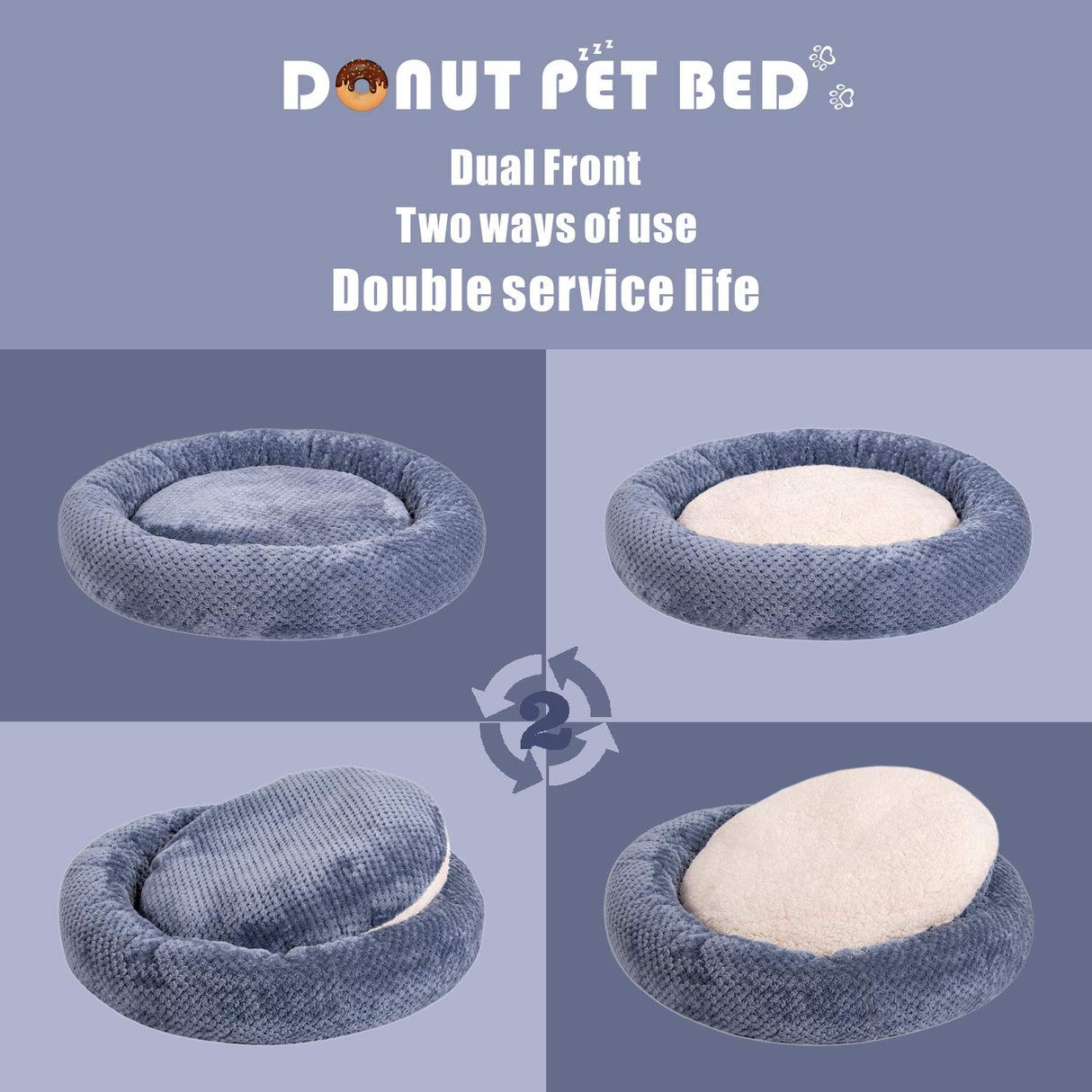 WONDER MIRACLE Fuzzy Deluxe Pet Beds, Super Plush Dog or Cat Beds Ideal for Dog Crates, Machine Wash & Dryer Friendly (24" x 24", Smoked Blue)