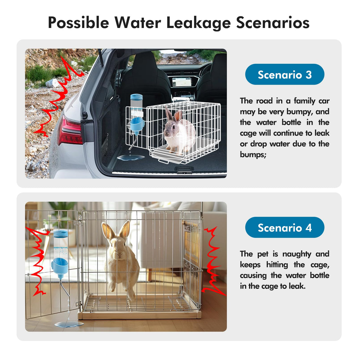 Vannon Top Fill Small Animal Water Dispenser for Cage, 23oz Auto Feeding Crate Water Bottle for Rabbit, Chinchilla, Ferret, Guinea Pig, Squirrel, Hedgehog, Pet Nozzle Diameter: 10mm, BPA Free, Blue