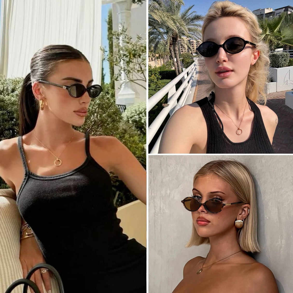 ViewJoy Retro Oval Sunglasses for Women Vintage 90s Y2K Trendy Designer Sun Glasses 2Pack