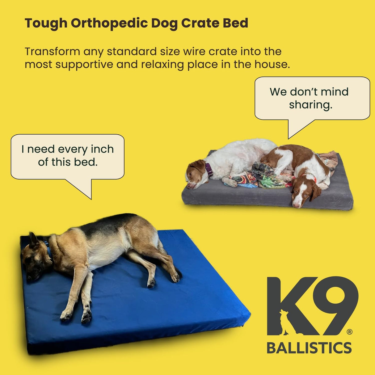 K9 Ballistics Tough Ripstop Orthopedic Crate Bed - Thick, Durable XL Kennel Pad with Washable Cover for Extra Large Dogs, 47 x 29 fits 48” Wire Crate, Obsidian Black