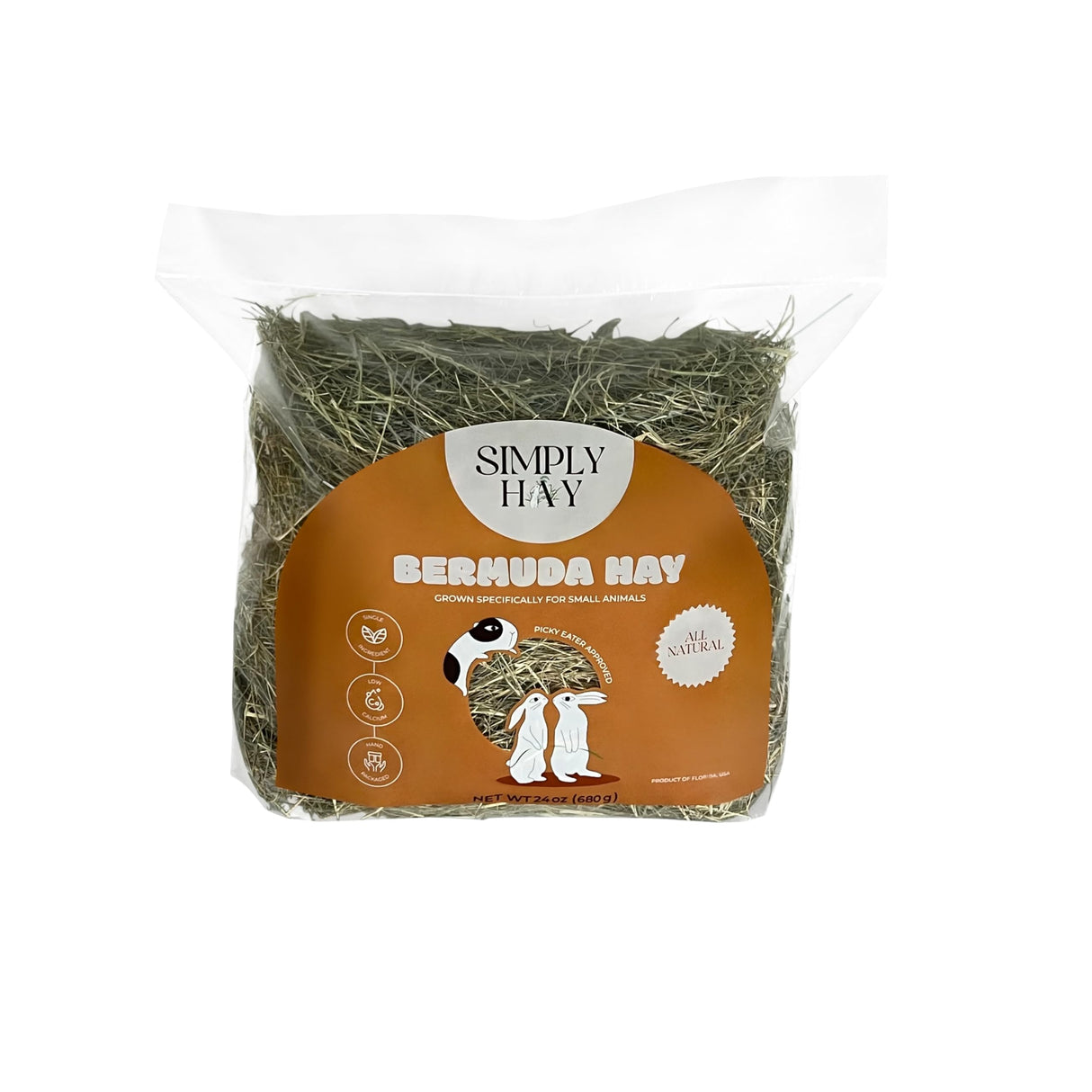 SimplyHay Bermuda Hay – High-Fiber, Low-Calcium Coastal Grass for Rabbits, Guinea Pigs & Small Pets – All-Natural, Hand-Packed, Timothy-Allergy Friendly (24 oz)