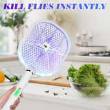 Qualirey 2 Pack Electric Fly Swatter 3000v Bug Zapper Racket 2 in 1 Mosquito Killer with 3 Layers Safety Mesh 20.5 Inch Extra Large USB Rechargeable with 1200mah Battery for Indoor Outdoor(White)