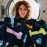Rezutan Blanket for Large Dogs, Cat Flannel Washable Soft Pet Mat Throw Cover for Kennels-Beds, Sofas, Furniture Protection, Cute Paw Pattern, Black, 80x60 Inch