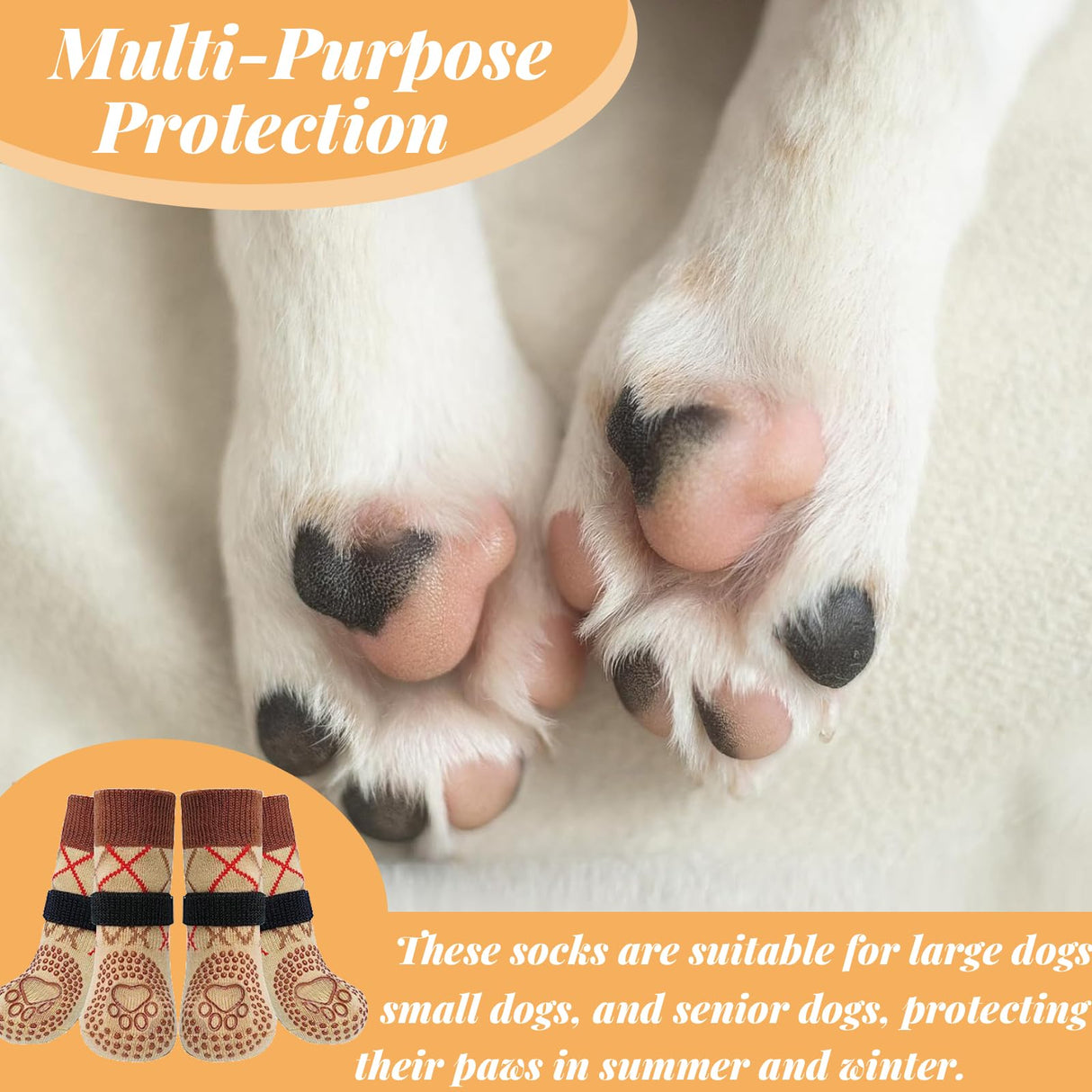 SYEIIYU 4Pcs Anti-Slip Dog Socks, Dog Shoes with Double Sides Grips for Hot/Cold Pavement,Paw Protectors for Small Medium Large Senior Dogs, Traction Control Boots for Hardwood Floors-Brown-XS