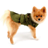 PAIDEFUL Pet Trench Coat for Small Dogs Girl Boy Windproof Fashion Western Jacket Belted Outerwear Autumn Winter Dog Clothes for Puppy Chihuahua Yorkie,Army Green,Size XXL