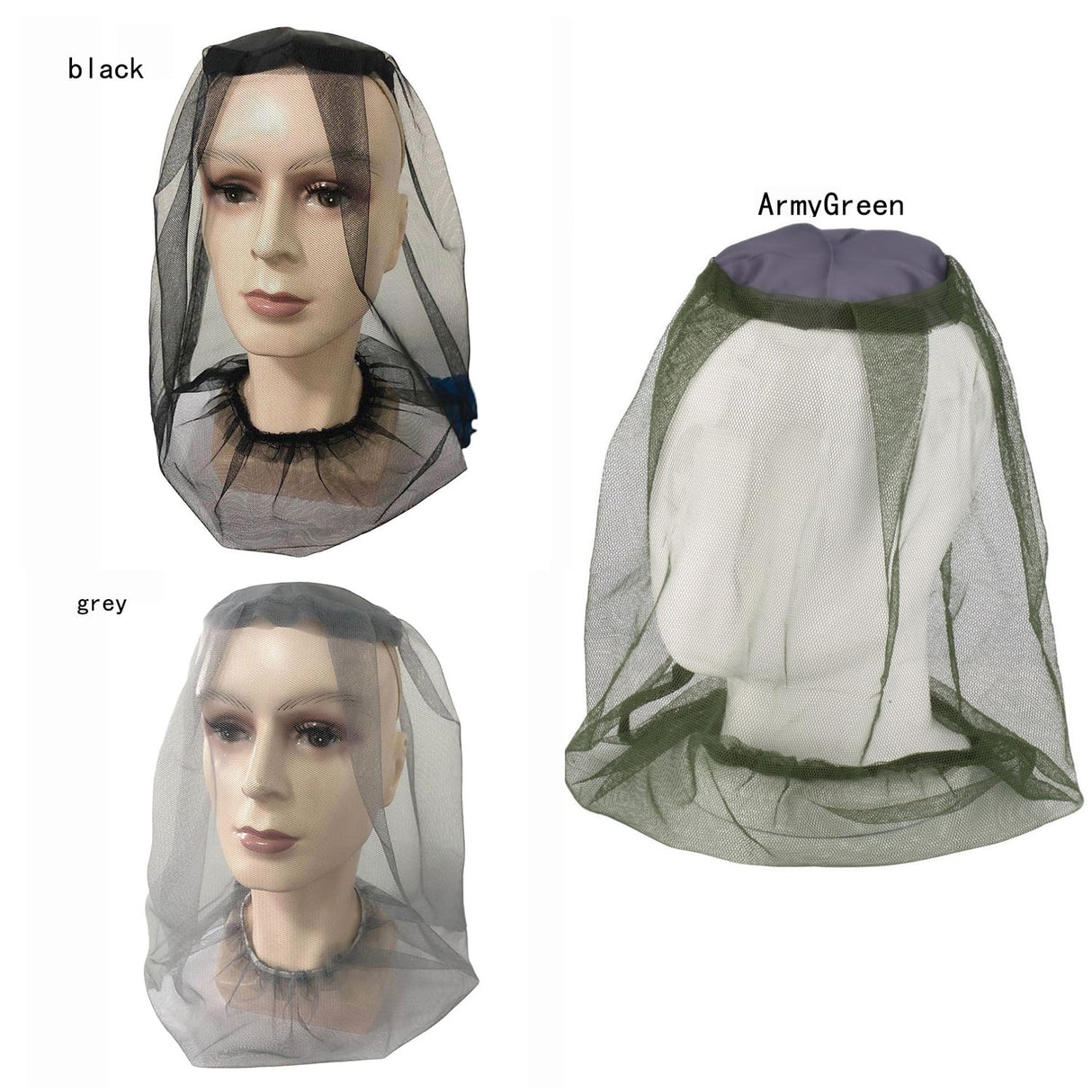 Mosquito Head Mesh Nets Gnat Face Netting for No See Ums Insects Bugs Gnats Biting Midges from Any Outdoor Activities, Works Over Most Hats Comes(Total 3pcs, Black, Gray, Military)