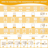 Large Rabbit Castle, Wooden Bunny House & Hay Feeder, Detachable Rabbit Hideaway, Indoor Rabbit Castle with Ramp, Small Animal Houses & Habitats
