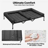 Veehoo Cooling Raised Dog Beds + Waterproof Double Dog Bed Cushion for Two Medium Dogs, Elevated Pet Cot with Removable Bolster Mat, Breathable Mesh, No-Slip Feet, Pets Couch Bed, 59x37.5inches, Black