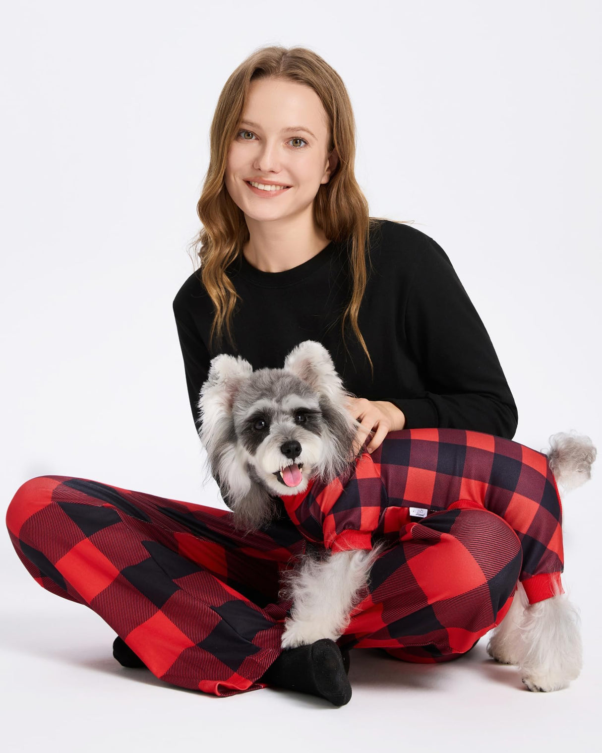 XPUDAC Christmas Matching Dog and Owner Pajamas Set Christmas Pajamas for Women Long Sleeve Sleepwear Long Pants Loungewear Soft Holiday Pjs Set, 3XL Red Black
