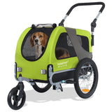 DOGGYHUT® Premium M Pet Bike Trailer & Stroller 2-in-1,for Dogs up to 50 lbs,Parking Brakes,Easy Folding Cart Frame, Universal Bicycle Coupler,E-Bike Friendly (Lime Green)