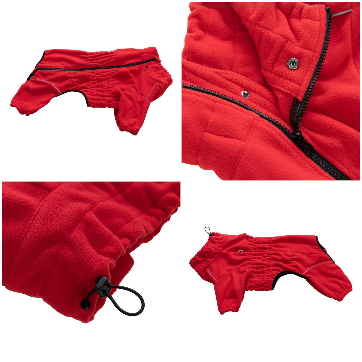 Lovelonglong Warm Dog Coat, Windproof Dog Jacket for Small Medium Large Dogs, 4 Legged Fleece Dog Winter Coat Zippered Closure Dog Outdoor Jacket Red S