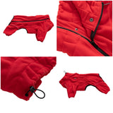Lovelonglong Warm Dog Coat, Windproof Dog Jacket for Small Medium Large Dogs, 4 Legged Fleece Dog Winter Coat Zippered Closure Dog Outdoor Jacket Red S