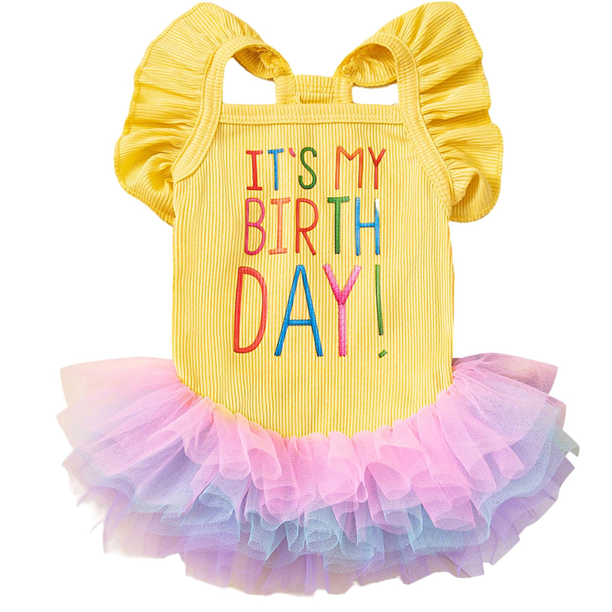 Yaopelky Dog Birthday Dress It's My Birthday Dog Dress Small Doggy Girl's Tutu Dresses Ruffle Sleeless Puppy Clothes Tulle Lace Skirt Pet Costume Cat Outfits (Yellow, S(6.5-12lb))