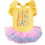 Yaopelky Dog Birthday Dress It's My Birthday Dog Dress Small Doggy Girl's Tutu Dresses Ruffle Sleeless Puppy Clothes Tulle Lace Skirt Pet Costume Cat Outfits (Yellow, S(6.5-12lb))